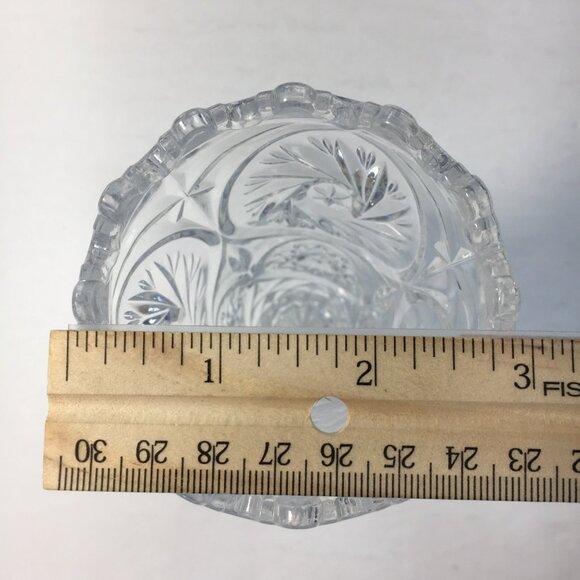 Clear Cut Glass Crystal Footed Vase Sawtooth Edge Swirled Star Design Vintage - Picture 5 of 6